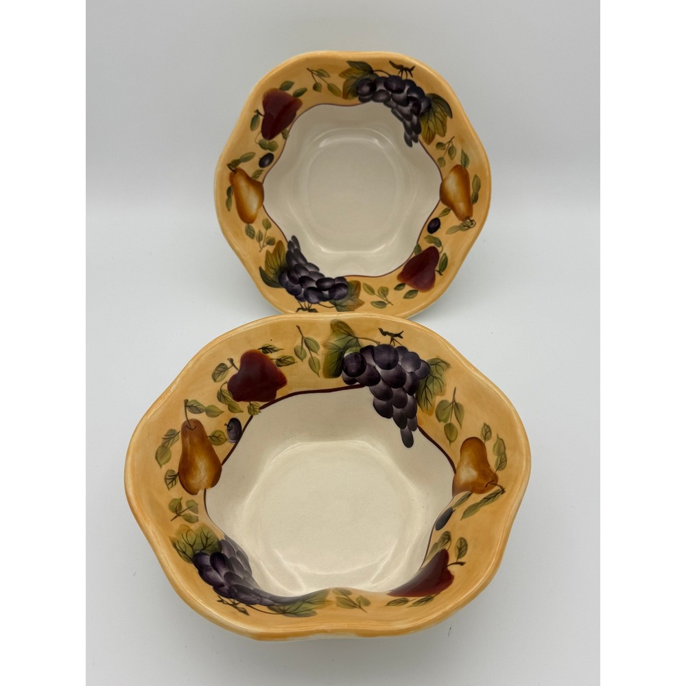 Home Interiors Sonoma Villa Handpainted Fruit Bowls Set of 2 Grapes Pears 6.5"